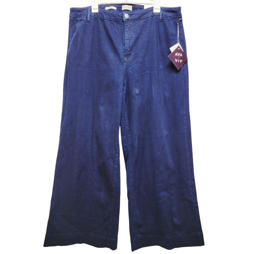 Wide-Leg High-Rise Relaxed Fit Stretch Denim Womens Pants Ava & Viv Size 18R